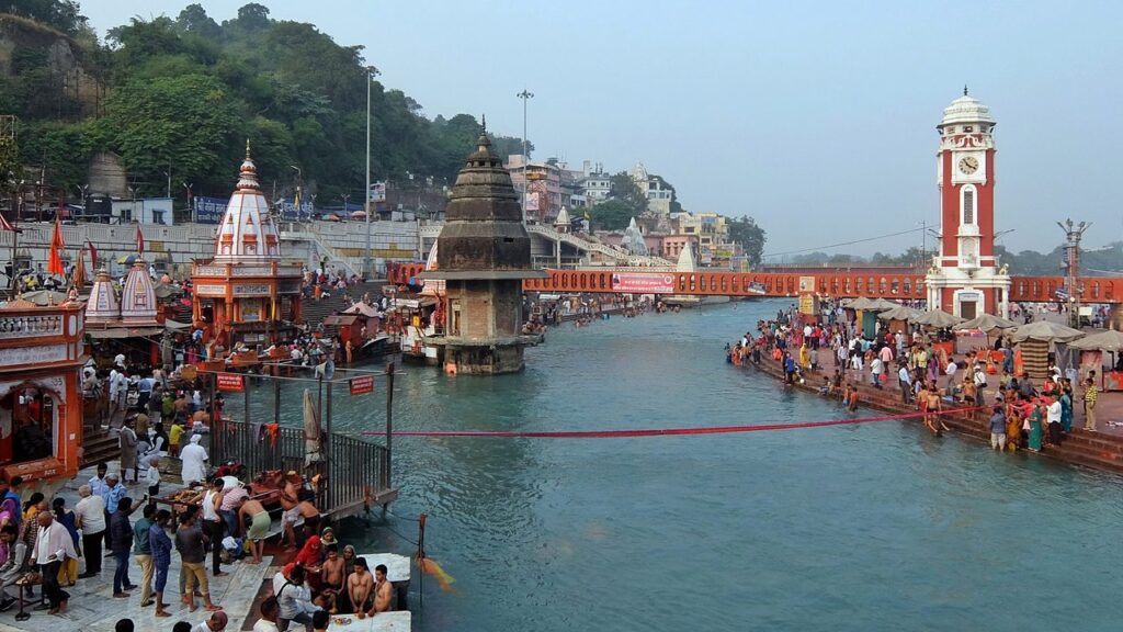Har Ki Pauri in Haridwar illuminated during the evening Ganga Aarti